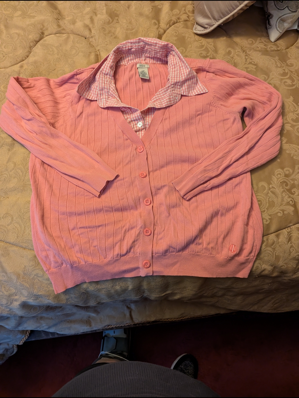 Izod Pink Ribbed Button-Front Cardigan
